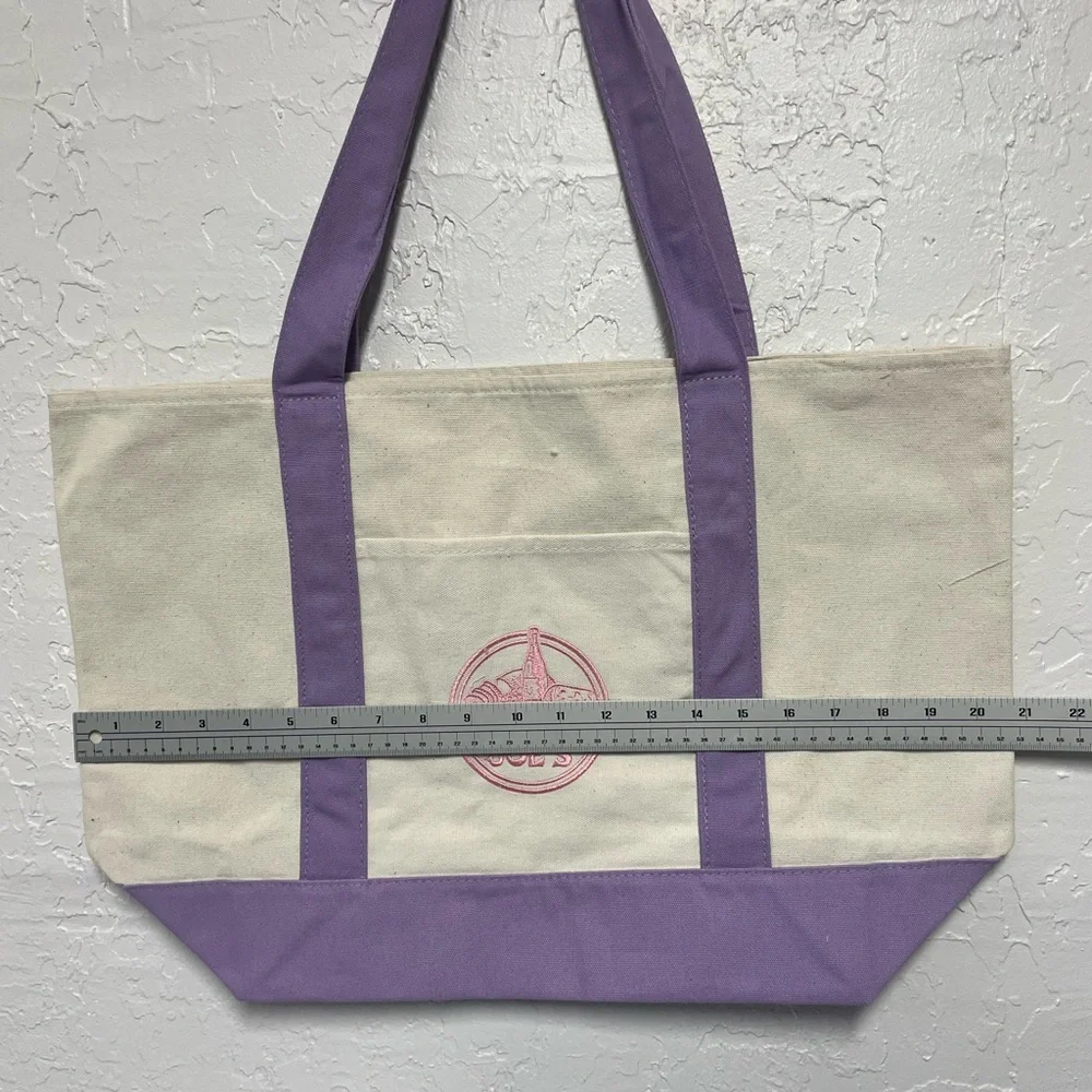 Trader Joe's Cream Lavender Purple LARGE Canvas Tote - Picture 3 of 5